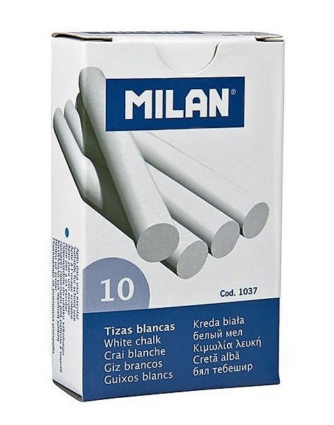 TIZA BLANCA CAJA DE 10 UNIDADES. ANTIPOLVO. MARCA MILAN 1037