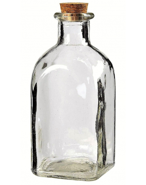 BOTELLA DE CRISTAL CUADRADA DE 1/2L. CON TAPON DE CORCHO.