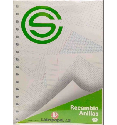 RECAMBIO DE CUADRO DE 4MM TAMAÑO FOLIO DE 80 HOJAS CON MARGEN Y 16 TALADROS.