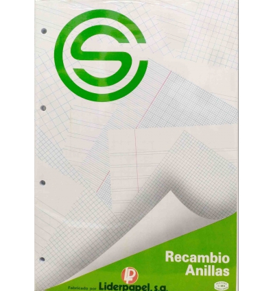 RECAMBIO DE ANILLAS DE CUADRICULA DE 8MM. TAMAÑO FOLIO DE 100 HOJAS LIDERPAPEL.