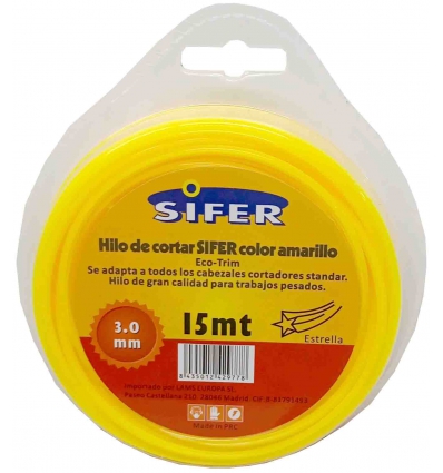 HILO DE CORTAR DESBROZADORA SIFER ECO TRIM DE 3,0MM X 15M. ESTRELLA AMARILLO