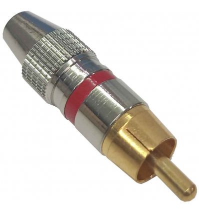 CONECTOR CLAVIJA DE AUDIO MACHO RCA COLOR ORO, PLATA Y ROJO CARCASA METALICA