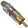 CONECTOR CLAVIJA DE AUDIO MACHO RCA COLOR ORO, PLATA Y ROJO CARCASA METALICA