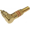 CONECTOR CLAVIJA DE AUDIO MACHO RCA ACODADO DORADA Y ROJA. CARCASA METALICA