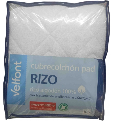 CUBRECOLCHON PROTECTOR SANIPAD RIZO IMPERMEABLE DE 105CM 100% ALGODON Y ANTIBACTERIAS DE VELFONT