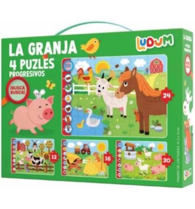 PUZZLE PROGRESIVO DE LA GRANJA EN MALETIN DE 4 PUZLES DE 12,16,20,24 PIEZAS DE IMAGILAND LMPU01