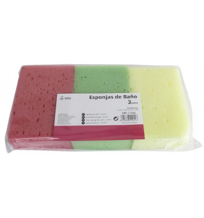 ESPONJA DE BAÑO RECTANGULAR DE ESPUMA DE POLIURETANO DE 8X12X3,5CM EN BLISTER DE 3 UNIDADES DE MARKET SUPREM 11044