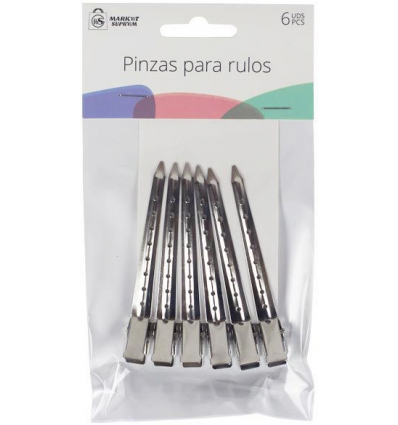 PINZA PARA EL PELO DE ESPADA METALICA PARA RULOS DE 9CM EN SET DE 6 UNIDADES DE MARKET SUPREM A7706