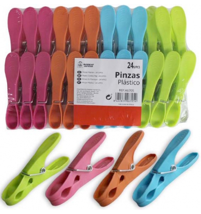 PINZA PARA LA ROPA DE PLASTICO EN SET DE 24 UNIDADES DE COLORES NORMAL DE MARKET SUPREM A6705