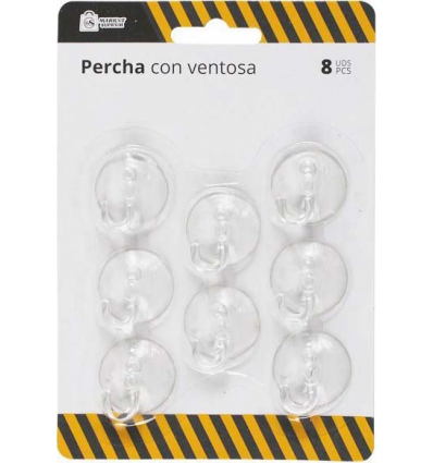 VENTOSA CON GANCHO TIPO PERCHA TRANSPARENTE DE Ø 3CM. Y EN PACK DE 8 UNIDADES. DE MARKET SUPREM 54679