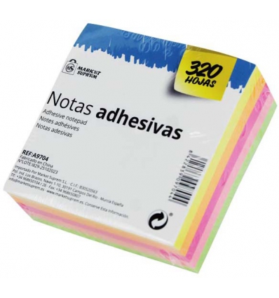 TACO DE NOTAS ADHESIVAS DE QUITA Y PON DE COLORES FLUORESCENTES MEDIDAS 76X76MM Y 320 UNIDADES DE MARKET SUPREM A9704