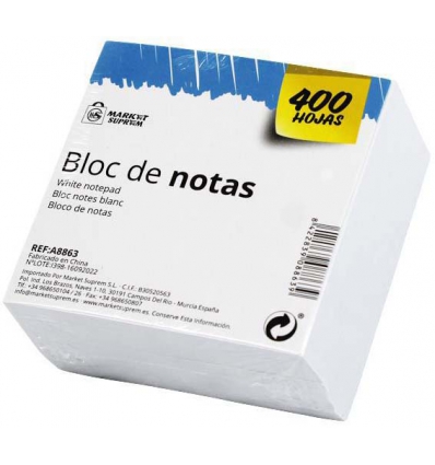 TACO BLOC DE NOTAS BLANCAS ENCOLADO DE 76X76MM Y 400 HOJAS DE MARKET SUPREM A8863