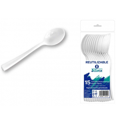 CUCHARILLA DE PLASTICO REUTILIZABLE DE 13CM PARA POSTRE EN PACK DE 15 UNIDADES. DE SILVEX 1515