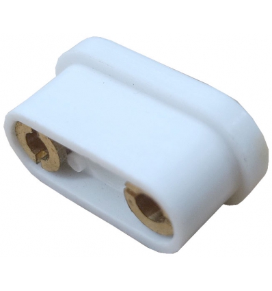 CLAVIJA AEREA MINI DE 2 POLOS HEMBRA PARA PATILLAS DE 3MM Y 1CM DE DISTANCIA INTERIOR ENTRE PATILLAS BLANCA