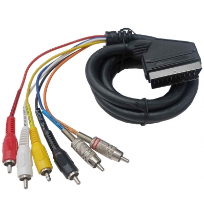 CABLE DE CONEXIONES TV 1 MACHO EUROCONECTOR A 4 RCA AUDIO Y 2 RCA VIDEO METALICOS DE 1,5 METROS DE EDC 2-0630.