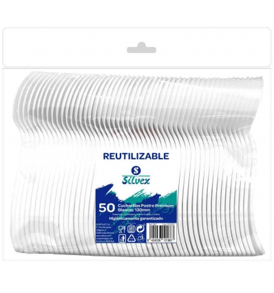 CUCHARILLA DE PLASTICO REUTILIZABLE DE 13CM PARA POSTRE EN PACK DE 50 UNIDADES. DE SILVEX 1867.