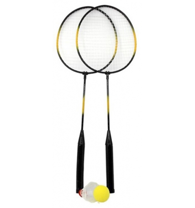 CONJUNTO DE 2 RAQUETAS DE BADMINTON DE 63CM + 1 PLUMA + 1 PELOTA TODO EN UNA RED DE SOLMAR 06103.