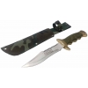 MACHETE DE MONTAÑA MEDIANO DE 16CM HOJA Y 28CM TOTAL DE PUÑO DE FIBRA Y DORADO CON FUNDA CAMUFLAJE PARA CINTURON MONTERO 1828.