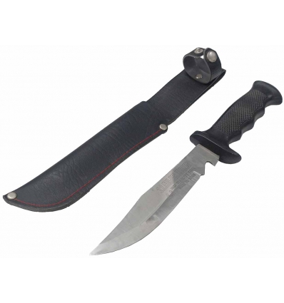 MACHETE CADETE DE 14CM HOJA Y 24CM TOTAL CON ABRIDOR DE PUÑO DE PLASTICO CON FUNDA DE CUERO NEGRO PARA CINTURON 11 BUSTOS