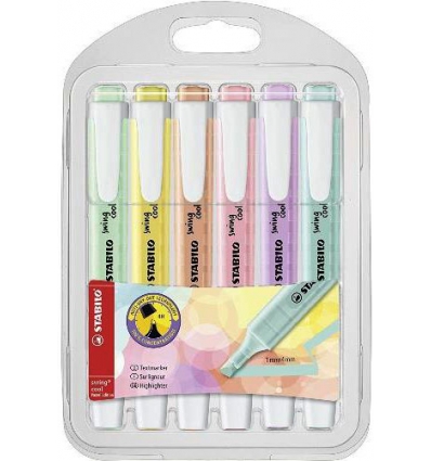 ROTULADOR STABILO SWING COOL FLUORESCENTE PASTEL EN ESTUCHE DE 6 UNIDADES STABILO 275/6-08.