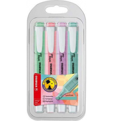 ROTULADOR STABILO SWING COOL FLUORESCENTE PASTEL EN ESTUCHE DE 4 UNIDADES STABILO 275/4-08.