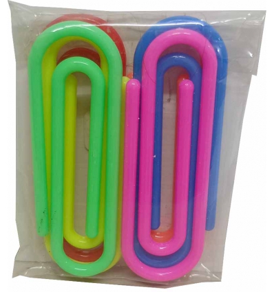 CLIPS DE PLASTICO DE COLORES GRANDES DE 6CM. EN PAQUETES DE 6 UNIDADES.