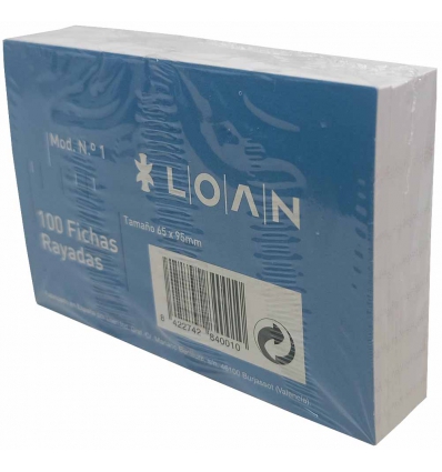 FICHA RAYADA DEL Nº 1 DE 65X95MM EN PACK DE 100 UNIDADES DE LOAN.