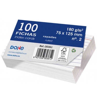 FICHA RAYADA DEL Nº 2 DE 75X125MM EN PACK DE 100 UNIDADES DE DOHE 30361.