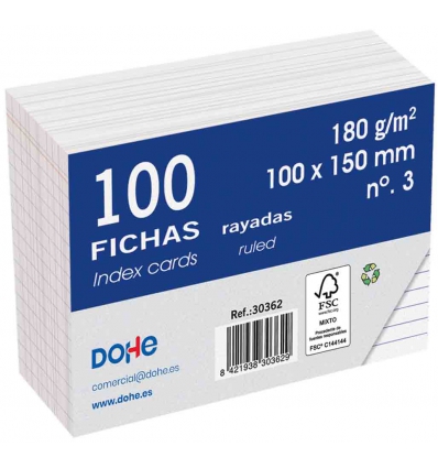 FICHA RAYADA DEL Nº 3 DE 100X150MM EN PACK DE 100 UNIDADES DE DOHE 30362.