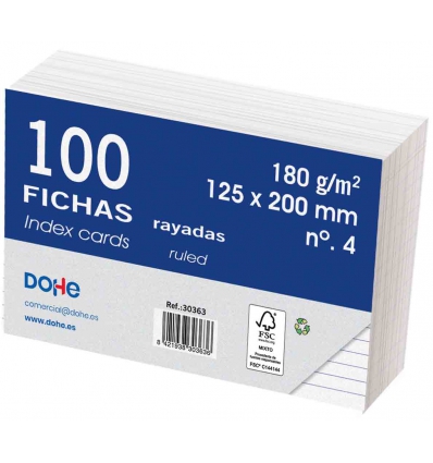 FICHA RAYADA DEL Nº 4 DE 125X200MM EN PACK DE 100 UNIDADES DE DOHE 30363.