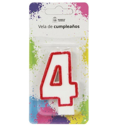 VELA NUMERICA PARA CUMPLEAÑOS EL NUMERO 4 DE 7,5CM.