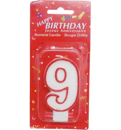 VELA NUMERICA PARA CUMPLEAÑOS EL NUMERO 9 DE 7,5CM.