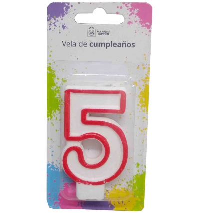 VELA NUMERICA PARA CUMPLEAÑOS EL NUMERO 5 DE 7,5CM.