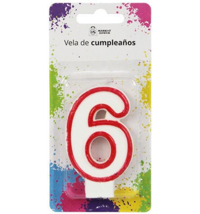 VELA NUMERICA PARA CUMPLEAÑOS EL NUMERO 6 DE 7,5CM.