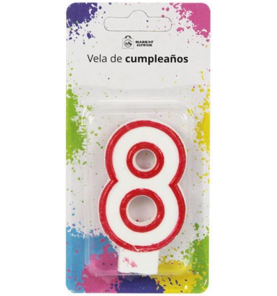 VELA NUMERICA PARA CUMPLEAÑOS EL NUMERO 8 DE 7,5CM.