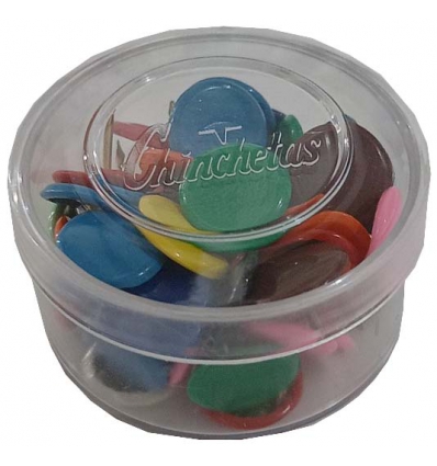 CHINCHETAS DE COLORES EN CAJA DE PLASTICO CON 50 UNIDADES.