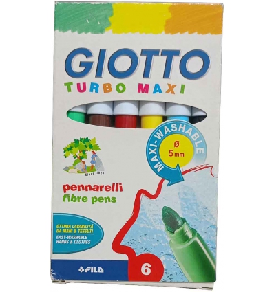 ROTULADOR GIOTTO TURBO MAXI EN CAJA DE 6 UNIDADES LAVABLES Y PUNTA BLOQUEADA.