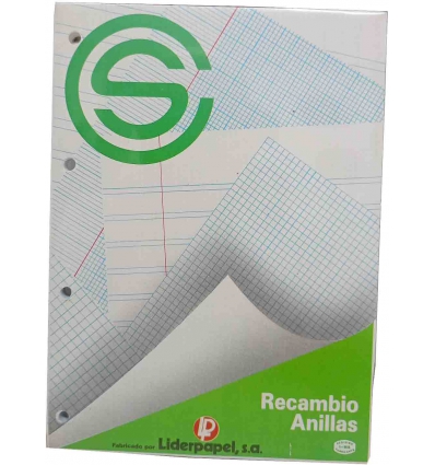 RECAMBIO DE ANILLAS DE CUADRICULA DE 2MM. DEL 47 TAMAÑO 4º A5 DE 80 HOJAS DE LIDERPAPEL.