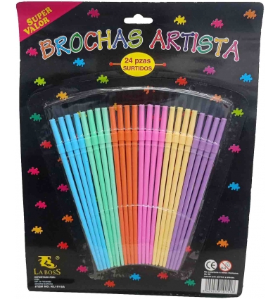 PINCELES DE PLASTICO EN BLISTER DE 24 UNIDADES DISTINTOS COLORES DE LA BOSS KL1015A.