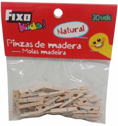 PINZA MINI DE LA ROPA EN MADERA NATURAL PARA MANUALIDADES EN BLISTER DE 30 UNIDADES DE FIXO 68 00 58 00.