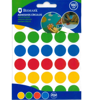 GOMETS ADHESIVOS DE CIRCULOS DE COLORES DE Ø 20MM. CON 180 CIRCULOS DE BISMARK 327341.