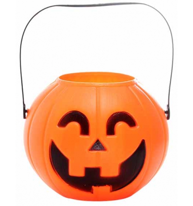 CALABAZA CUBO CLASICO DE PLASTICO DE 13X16CM. CON ASA PARA HALLOWEEN. DE MARKET SUPREM A9018.