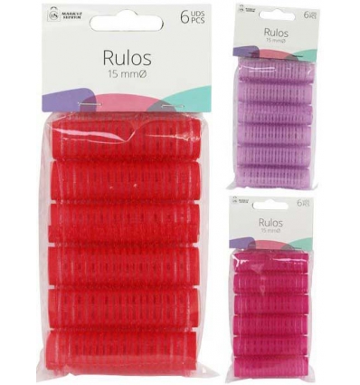 RULOS PARA PELO CON VELCRO DE Ø 15MM X 6CM. EN SET DE 6 UNIDADES DE MARKET SUPREM A0305.