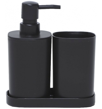 SET DE BAÑO DE 3 PIEZAS DE PLASTICO NEGRO CON DOSIFICADOR DE BERILO 89407.