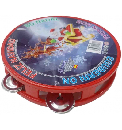 PANDERETA INFANTIL DE 14CM DE PLASTICO Y PLATILLO METALICO CON MOTIVOS NAVIDEÑOS. DE NOVA 41181.