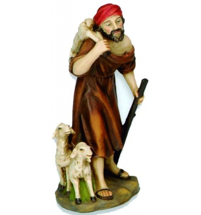 FIGURA DE PASTOR CON OVEJAS DE RESINA DE 11CM. PARA DECORACION DE BELEN NAVIDEÑO. BELENES PUIG AZ-R20310.