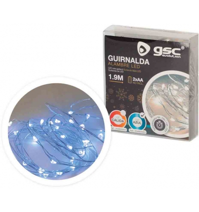 GUIRNALDA DE ALAMBRE DE 20 LUCES LED AZUL A PILAS CON 1,90M. DE GSC 204805003.