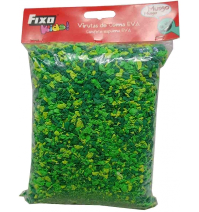 VIRUTAS DE GOMA EVA VERDES IMITACION A MUSGO EN BOLSA DE 200GRS. IDEAL PARA MANUALIDADES Y TRABAJOS ESCOLARES.