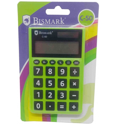 CALCULADORA ESCOLAR BISMARK C-50 DE 8 DIGITOS SOLAR Y A PILAS DE COLORES.