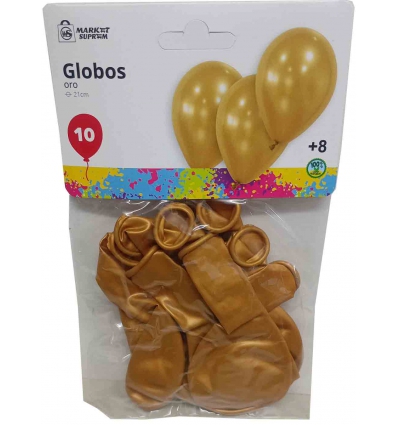 GLOBOS DORADOS DE Ø 21CM. EN BLISTER DE 10 UNIDADES DE MARKET SUPREM 51167.